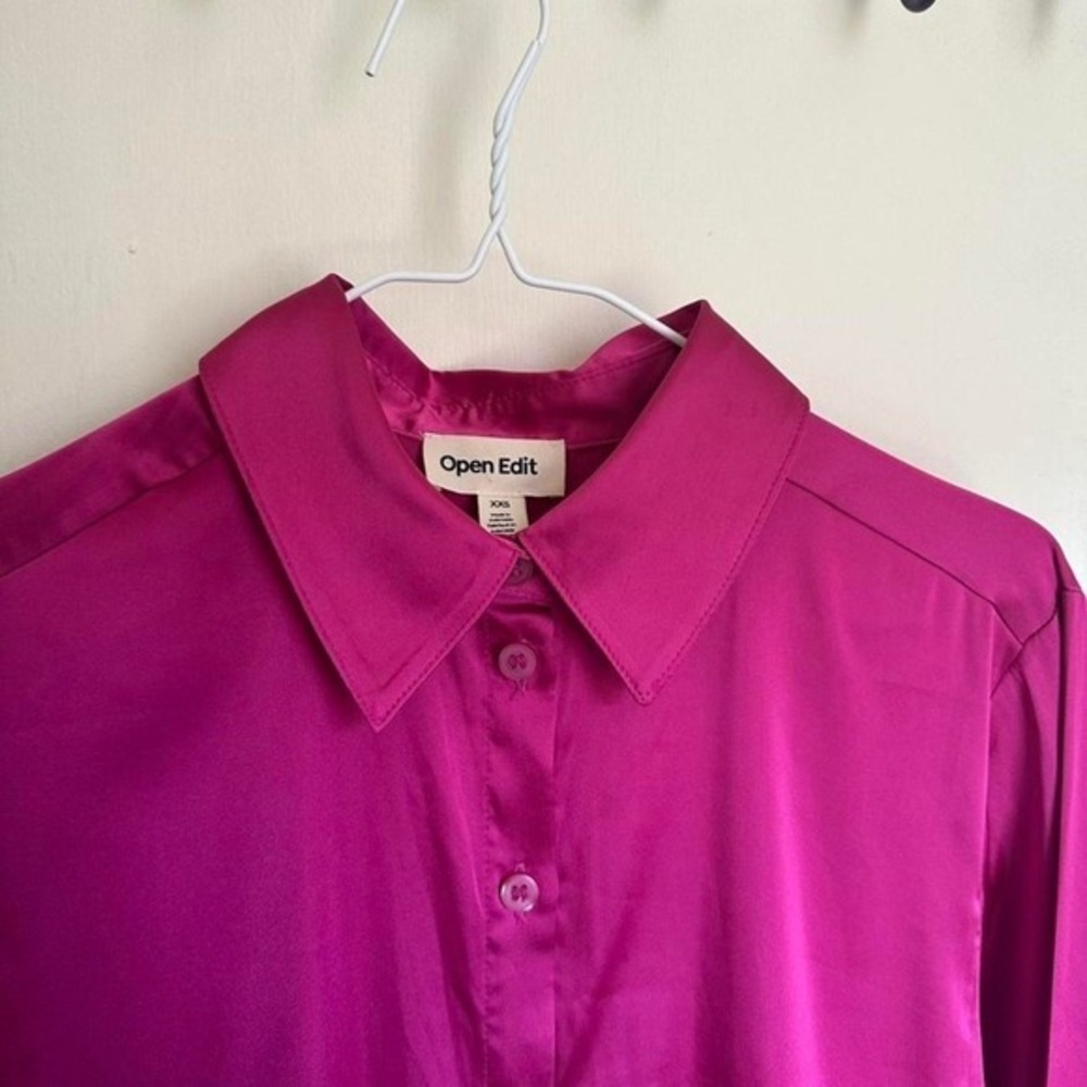 Open‎ Edit hot pink satin button-up blouse